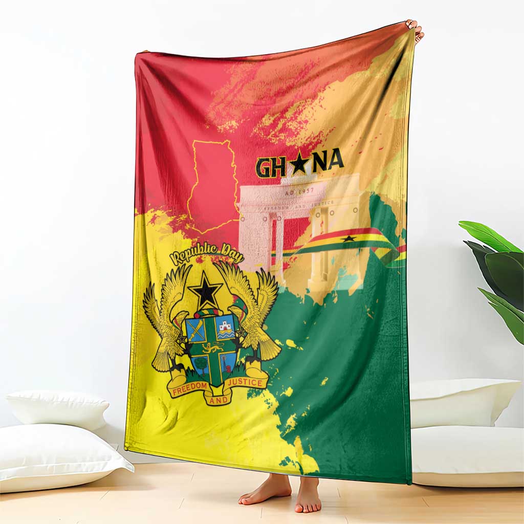 Ghana Republic Day Blanket Black Star Square With Coat Of Arms