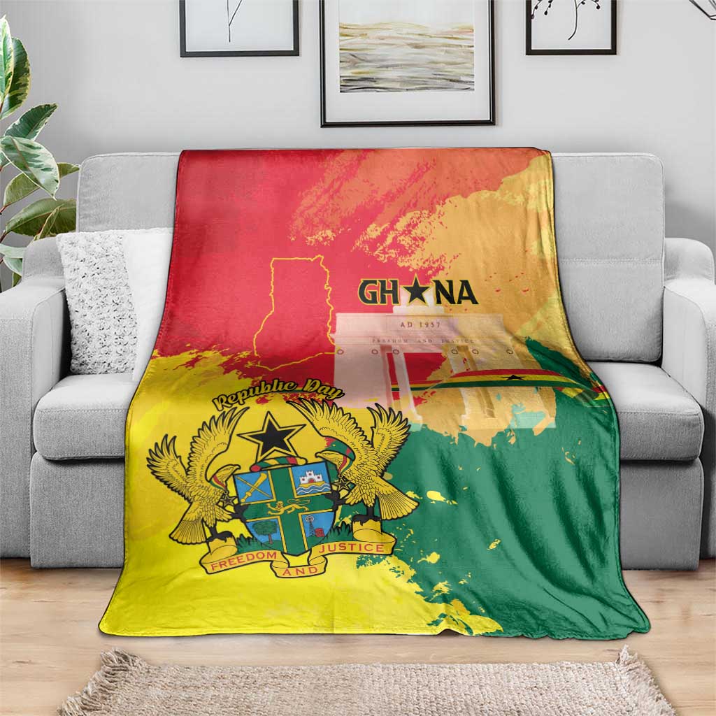 Ghana Republic Day Blanket Black Star Square With Coat Of Arms