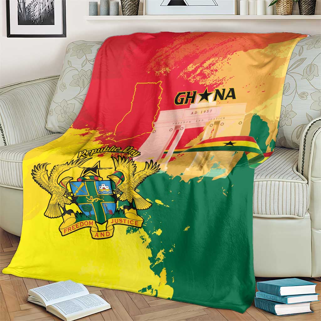 Ghana Republic Day Blanket Black Star Square With Coat Of Arms