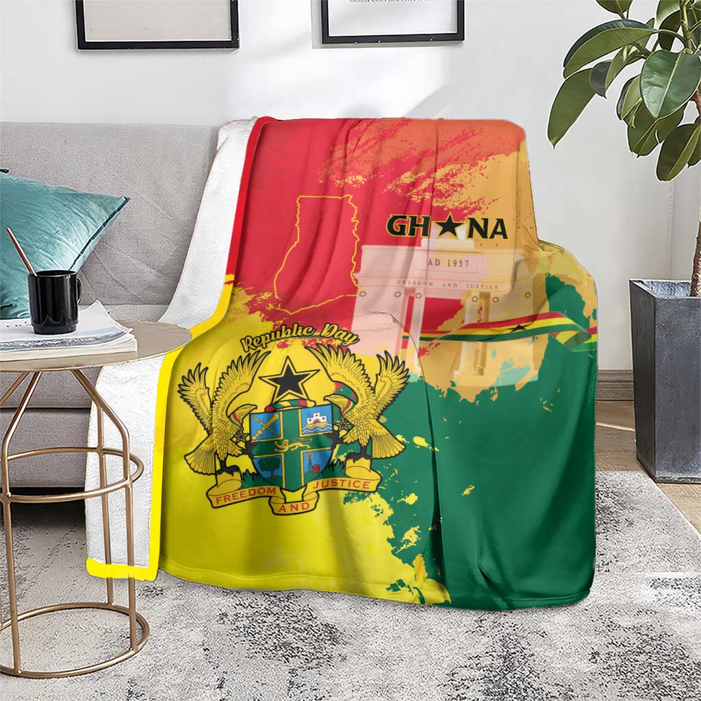 Ghana Republic Day Blanket Black Star Square With Coat Of Arms