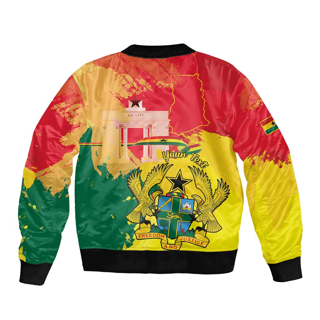 Personalized Ghana Republic Day Bomber Jacket Black Star Square With Coat Of Arms
