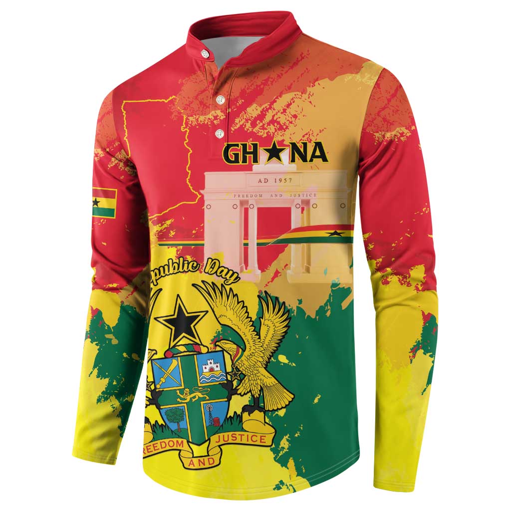 Personalized Ghana Republic Day Button Sweatshirt Black Star Square With Coat Of Arms