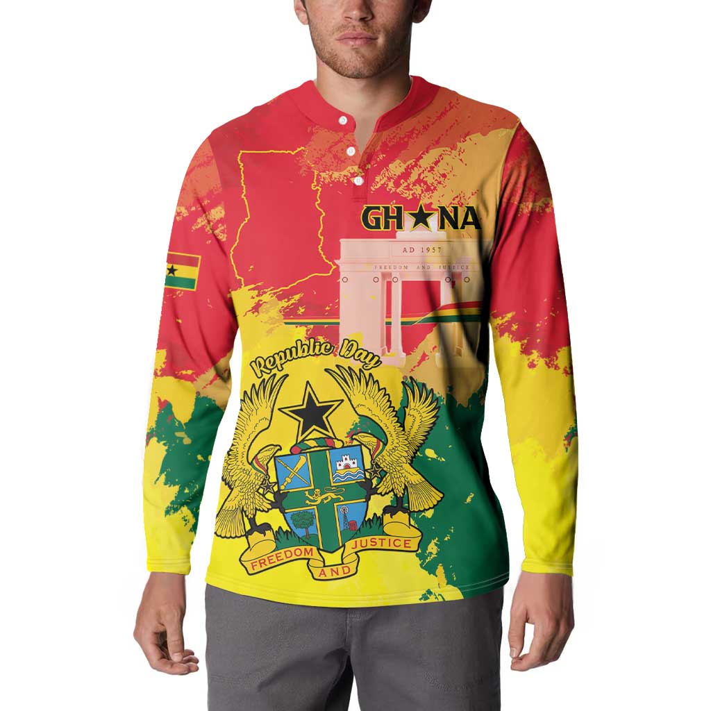 Personalized Ghana Republic Day Button Sweatshirt Black Star Square With Coat Of Arms