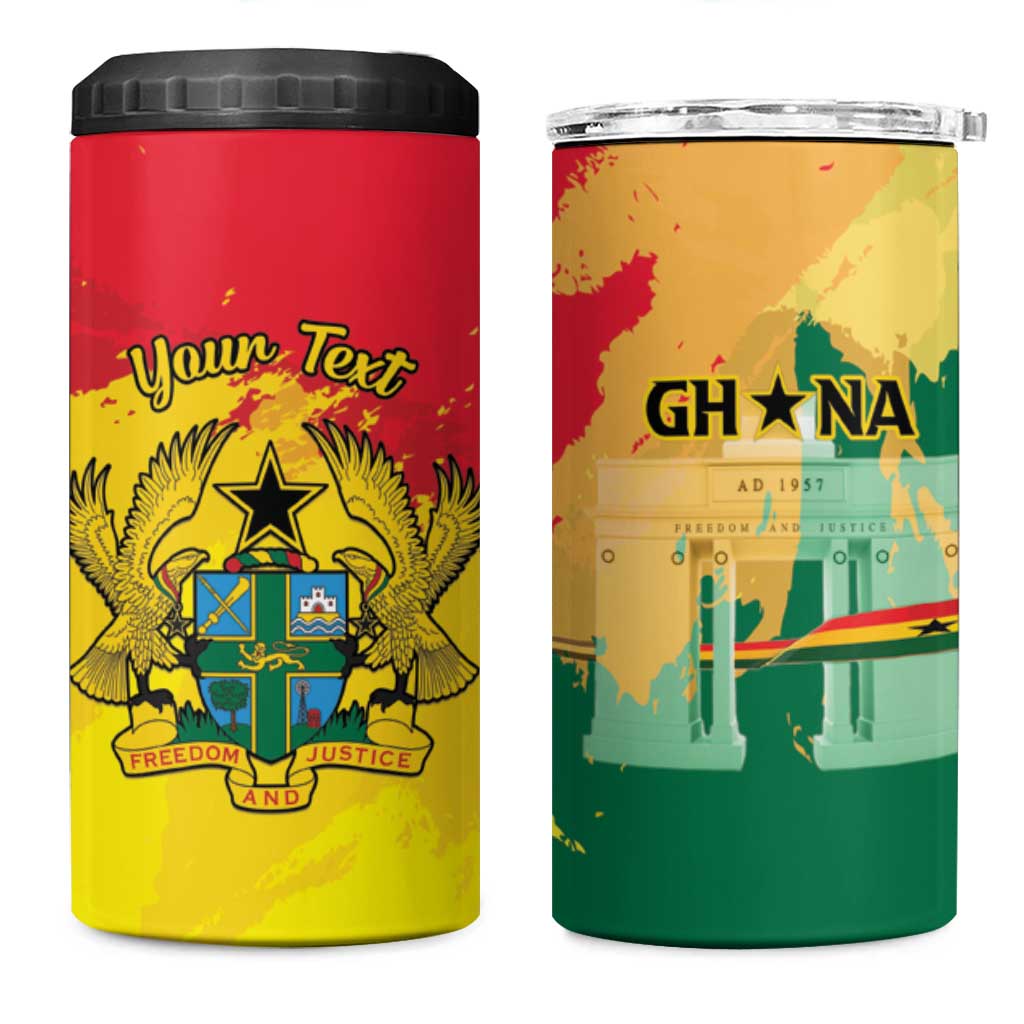 Personalized Ghana Republic Day 4 in 1 Can Cooler Tumbler Black Star Square With Coat Of Arms