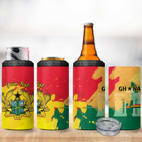 Personalized Ghana Republic Day 4 in 1 Can Cooler Tumbler Black Star Square With Coat Of Arms