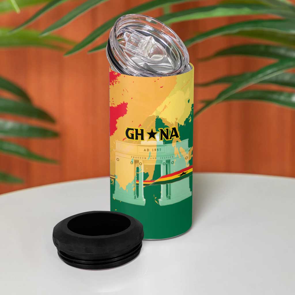 Personalized Ghana Republic Day 4 in 1 Can Cooler Tumbler Black Star Square With Coat Of Arms