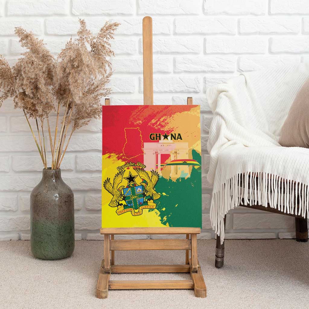 Ghana Republic Day Canvas Wall Art Black Star Square With Coat Of Arms