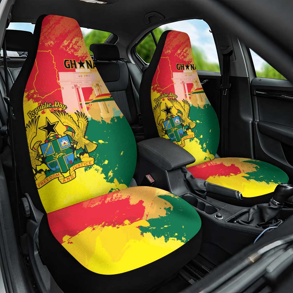 Ghana Republic Day Car Seat Cover Black Star Square With Coat Of Arms