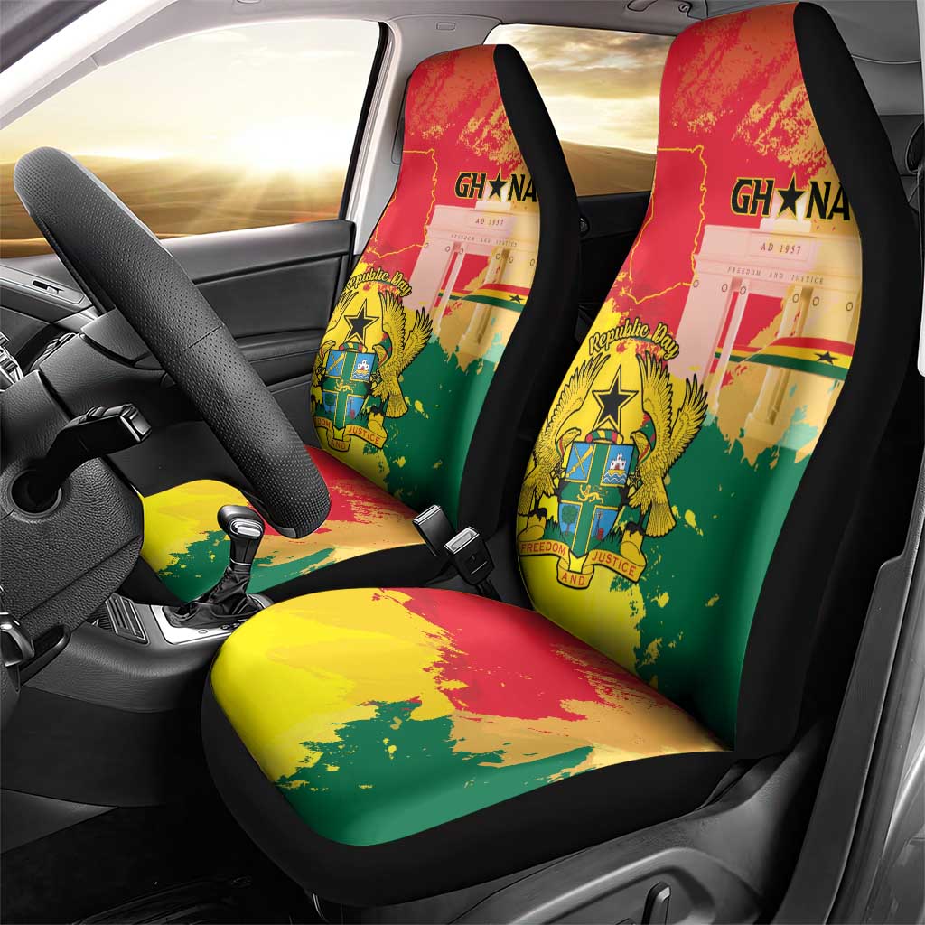 Ghana Republic Day Car Seat Cover Black Star Square With Coat Of Arms