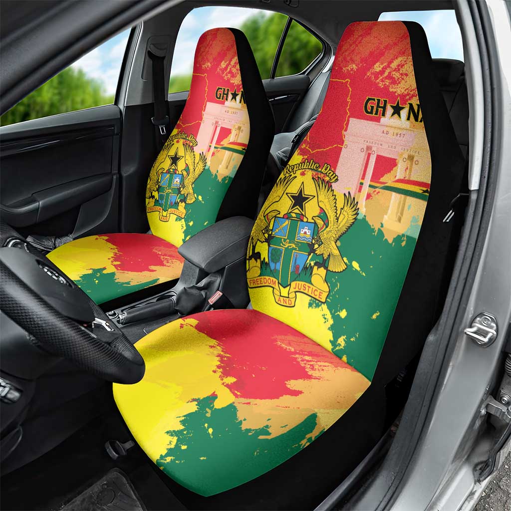 Ghana Republic Day Car Seat Cover Black Star Square With Coat Of Arms