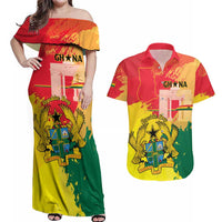 Personalized Ghana Republic Day Couples Matching Off Shoulder Maxi Dress and Hawaiian Shirt Black Star Square With Coat Of Arms