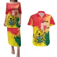 Personalized Ghana Republic Day Couples Matching Puletasi and Hawaiian Shirt Black Star Square With Coat Of Arms