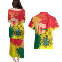 Personalized Ghana Republic Day Couples Matching Puletasi and Hawaiian Shirt Black Star Square With Coat Of Arms