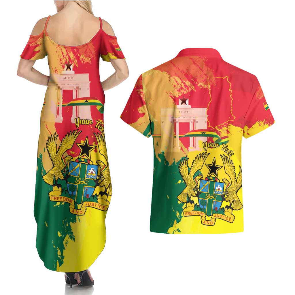 Personalized Ghana Republic Day Couples Matching Summer Maxi Dress and Hawaiian Shirt Black Star Square With Coat Of Arms