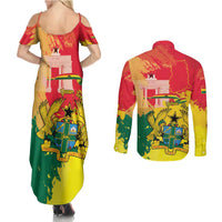Personalized Ghana Republic Day Couples Matching Summer Maxi Dress and Long Sleeve Button Shirt Black Star Square With Coat Of Arms