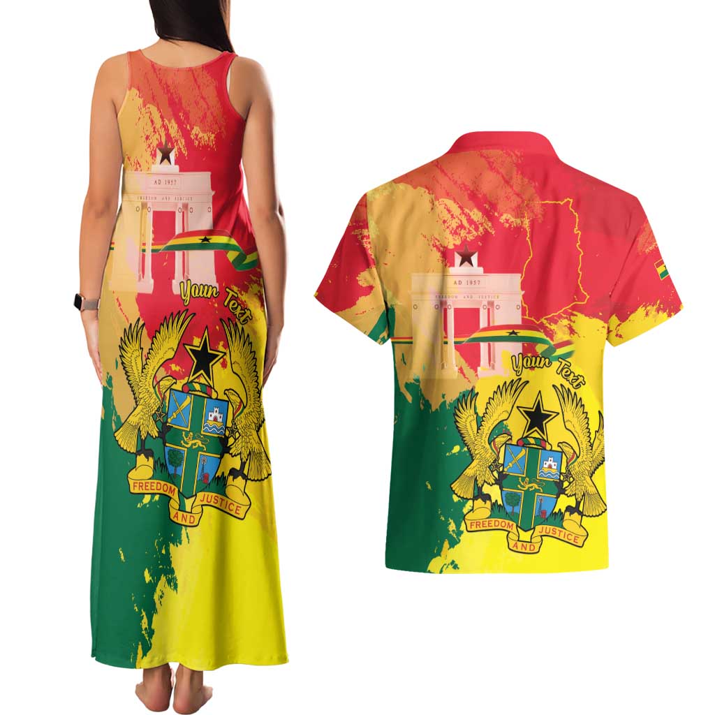 Personalized Ghana Republic Day Couples Matching Tank Maxi Dress and Hawaiian Shirt Black Star Square With Coat Of Arms
