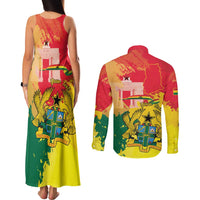 Personalized Ghana Republic Day Couples Matching Tank Maxi Dress and Long Sleeve Button Shirt Black Star Square With Coat Of Arms