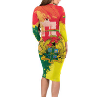 Personalized Ghana Republic Day Family Matching Long Sleeve Bodycon Dress and Hawaiian Shirt Black Star Square With Coat Of Arms