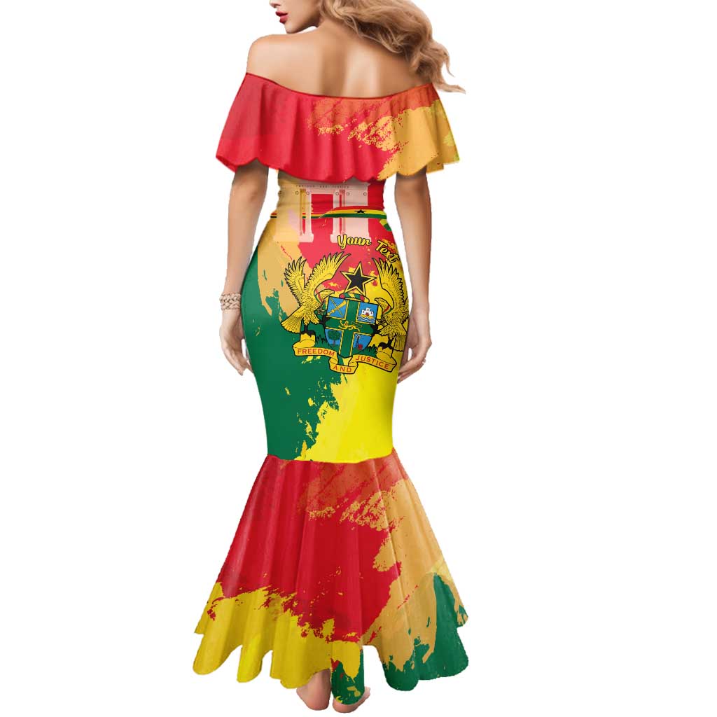 Personalized Ghana Republic Day Family Matching Mermaid Dress and Hawaiian Shirt Black Star Square With Coat Of Arms