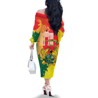 Personalized Ghana Republic Day Family Matching Off The Shoulder Long Sleeve Dress and Hawaiian Shirt Black Star Square With Coat Of Arms