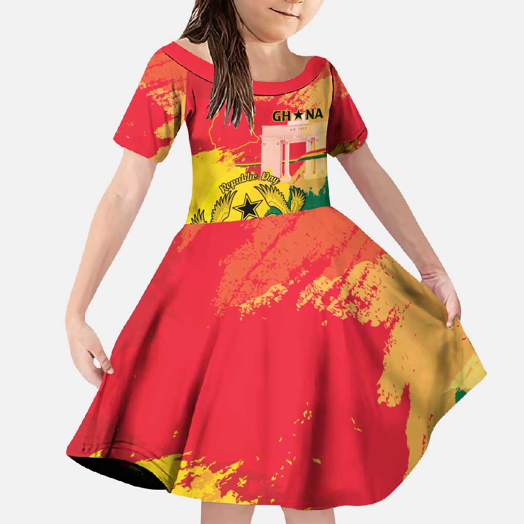 Personalized Ghana Republic Day Family Matching Off Shoulder Maxi Dress and Hawaiian Shirt Black Star Square With Coat Of Arms