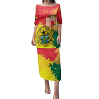 Personalized Ghana Republic Day Family Matching Puletasi and Hawaiian Shirt Black Star Square With Coat Of Arms