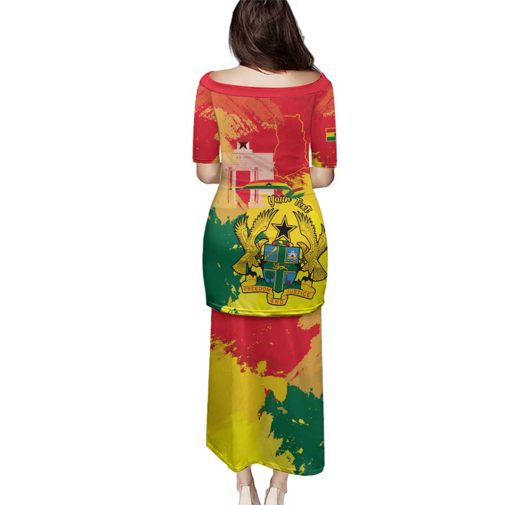 Personalized Ghana Republic Day Family Matching Puletasi and Hawaiian Shirt Black Star Square With Coat Of Arms