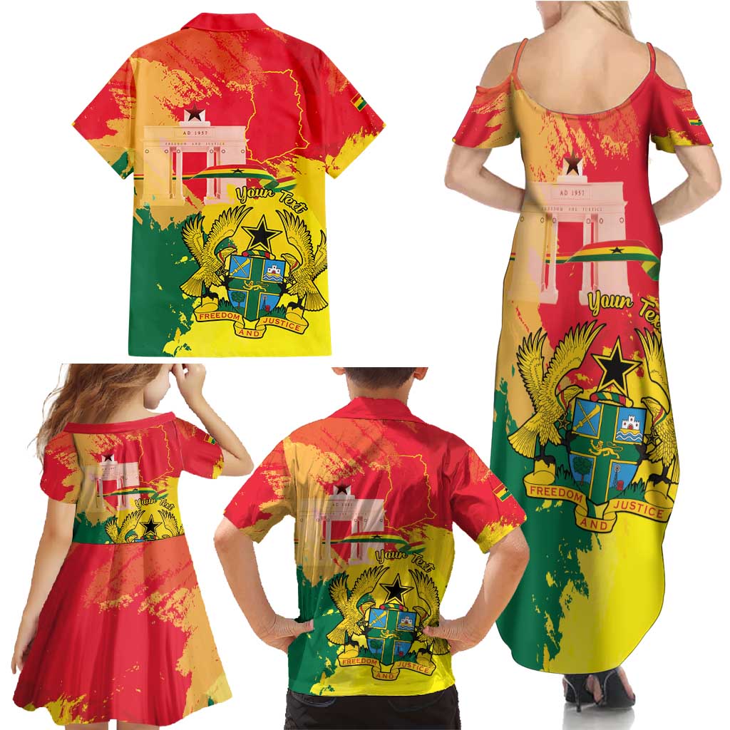 Personalized Ghana Republic Day Family Matching Summer Maxi Dress and Hawaiian Shirt Black Star Square With Coat Of Arms