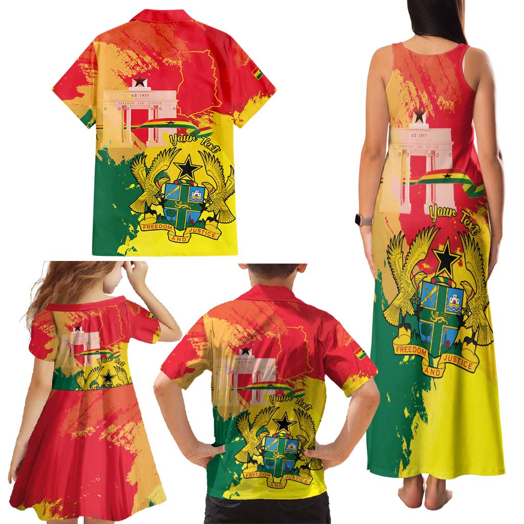 Personalized Ghana Republic Day Family Matching Tank Maxi Dress and Hawaiian Shirt Black Star Square With Coat Of Arms