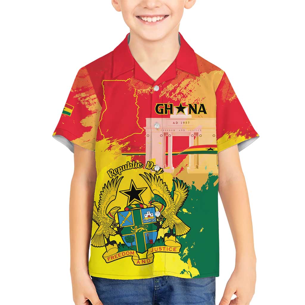 Personalized Ghana Republic Day Family Matching Tank Maxi Dress and Hawaiian Shirt Black Star Square With Coat Of Arms