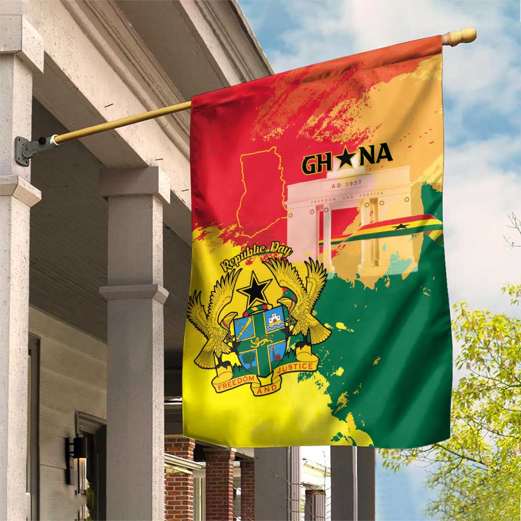 Ghana Republic Day Garden Flag Black Star Square With Coat Of Arms