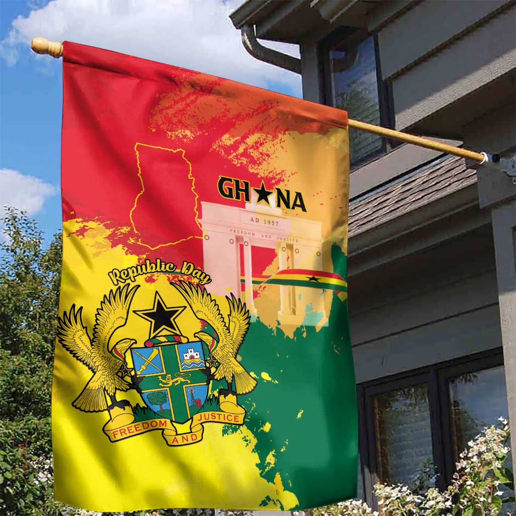 Ghana Republic Day Garden Flag Black Star Square With Coat Of Arms