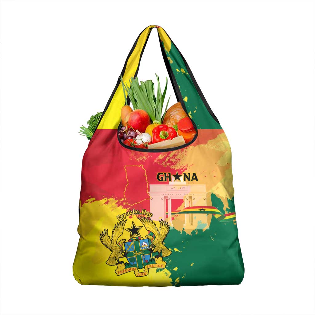 Ghana Republic Day Grocery Bag Black Star Square With Coat Of Arms