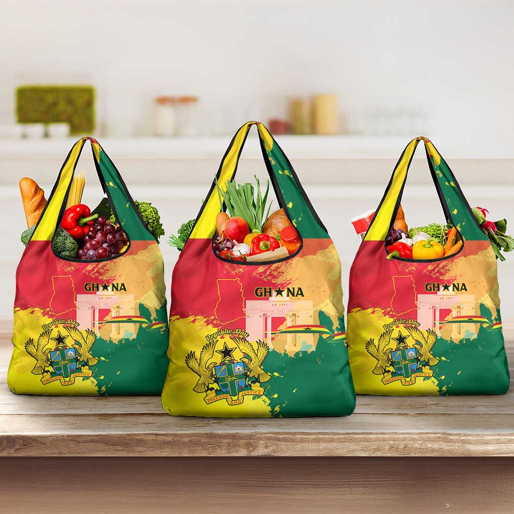 Ghana Republic Day Grocery Bag Black Star Square With Coat Of Arms
