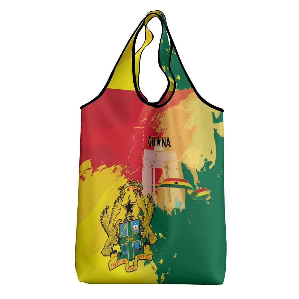 Ghana Republic Day Grocery Bag Black Star Square With Coat Of Arms