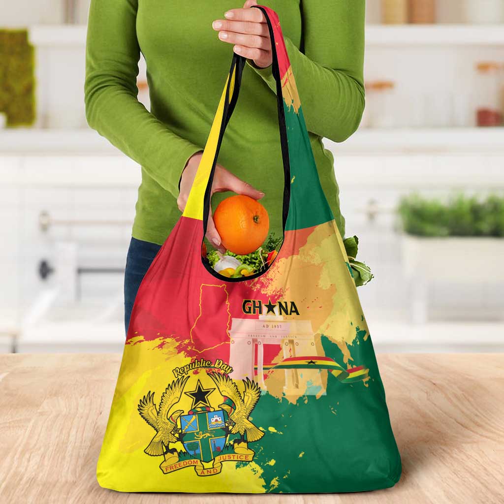 Ghana Republic Day Grocery Bag Black Star Square With Coat Of Arms