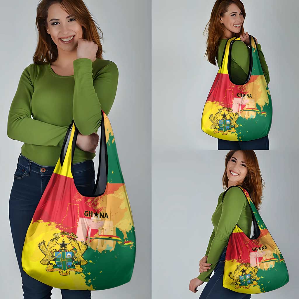Ghana Republic Day Grocery Bag Black Star Square With Coat Of Arms
