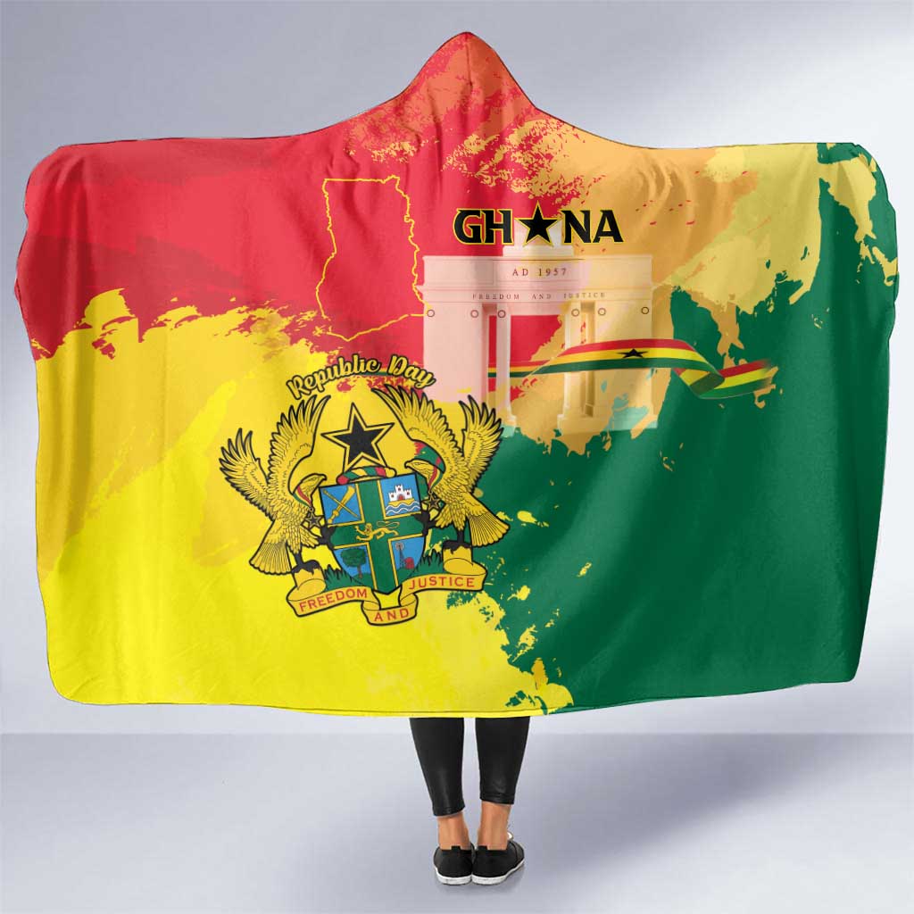 Ghana Republic Day Hooded Blanket Black Star Square With Coat Of Arms