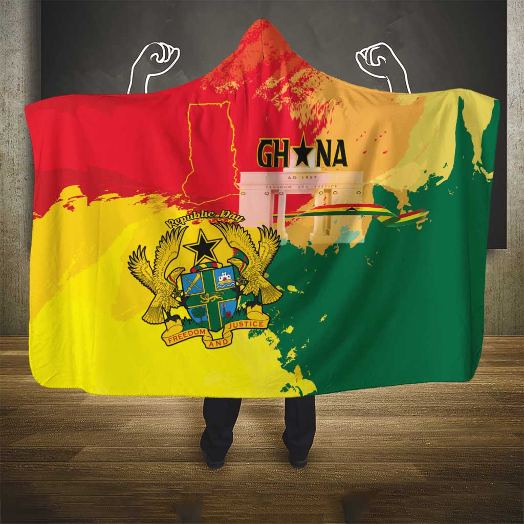 Ghana Republic Day Hooded Blanket Black Star Square With Coat Of Arms