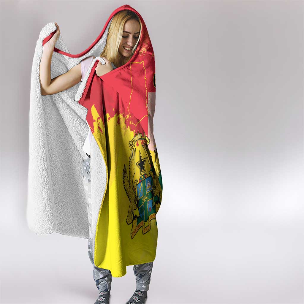 Ghana Republic Day Hooded Blanket Black Star Square With Coat Of Arms