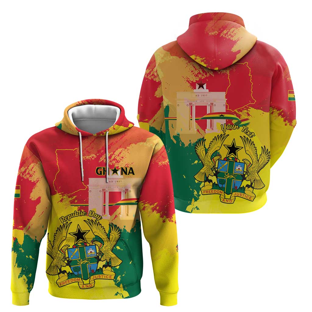 Personalized Ghana Republic Day Hoodie Black Star Square With Coat Of Arms