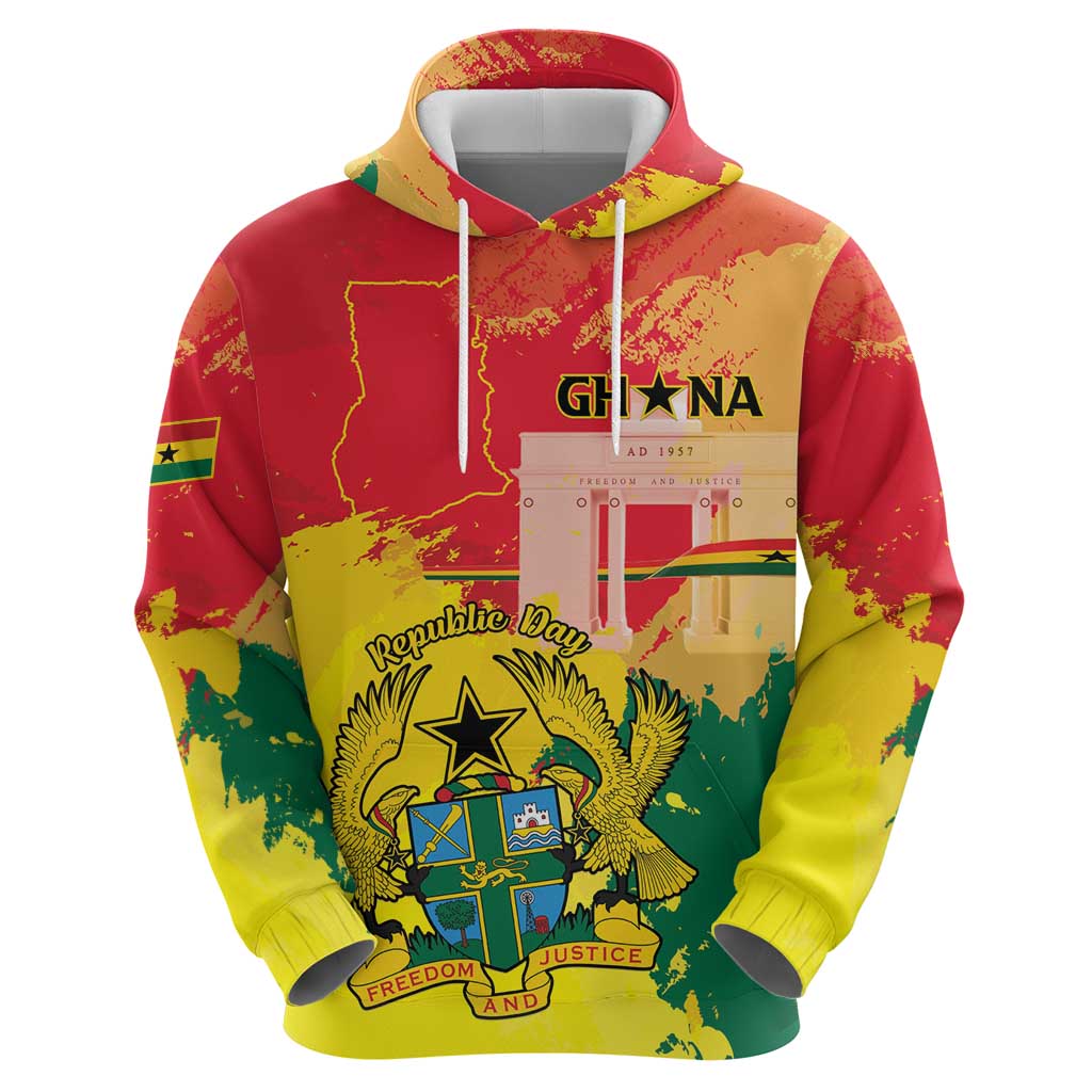 Personalized Ghana Republic Day Hoodie Black Star Square With Coat Of Arms
