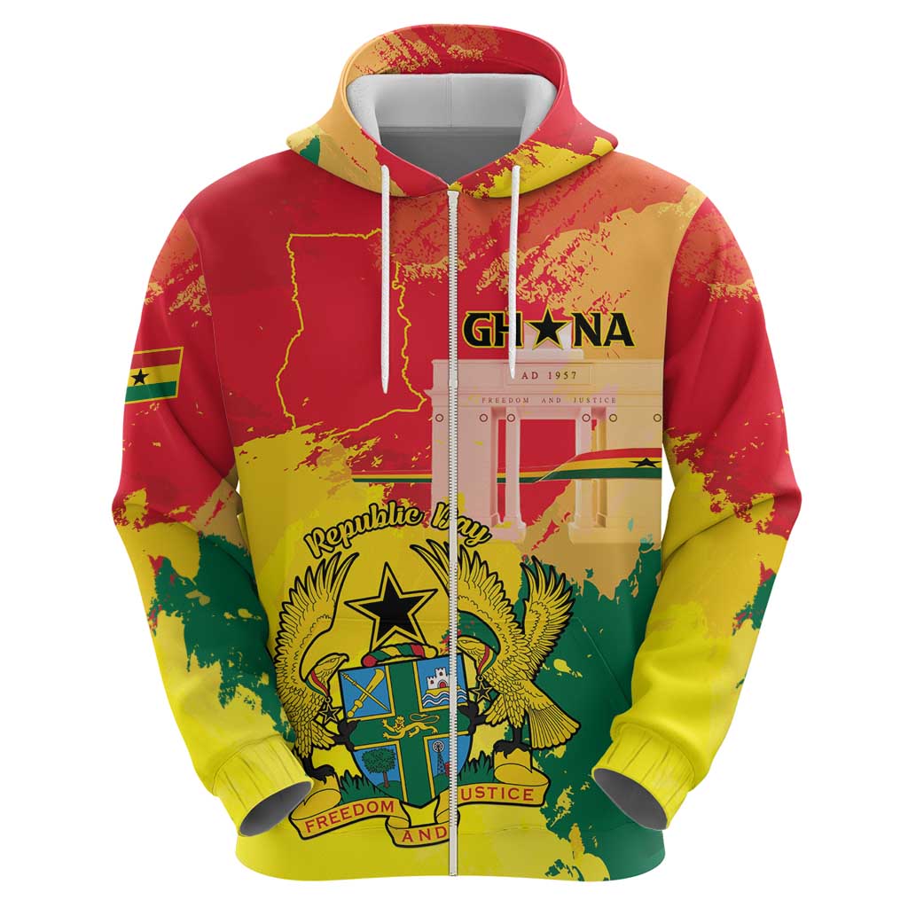 Personalized Ghana Republic Day Hoodie Black Star Square With Coat Of Arms