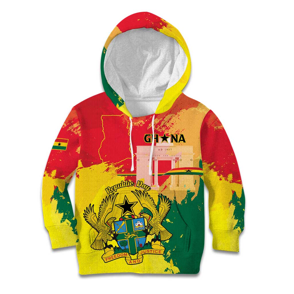 Personalized Ghana Republic Day Kid Hoodie Black Star Square With Coat Of Arms