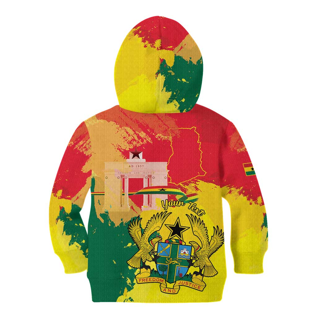 Personalized Ghana Republic Day Kid Hoodie Black Star Square With Coat Of Arms