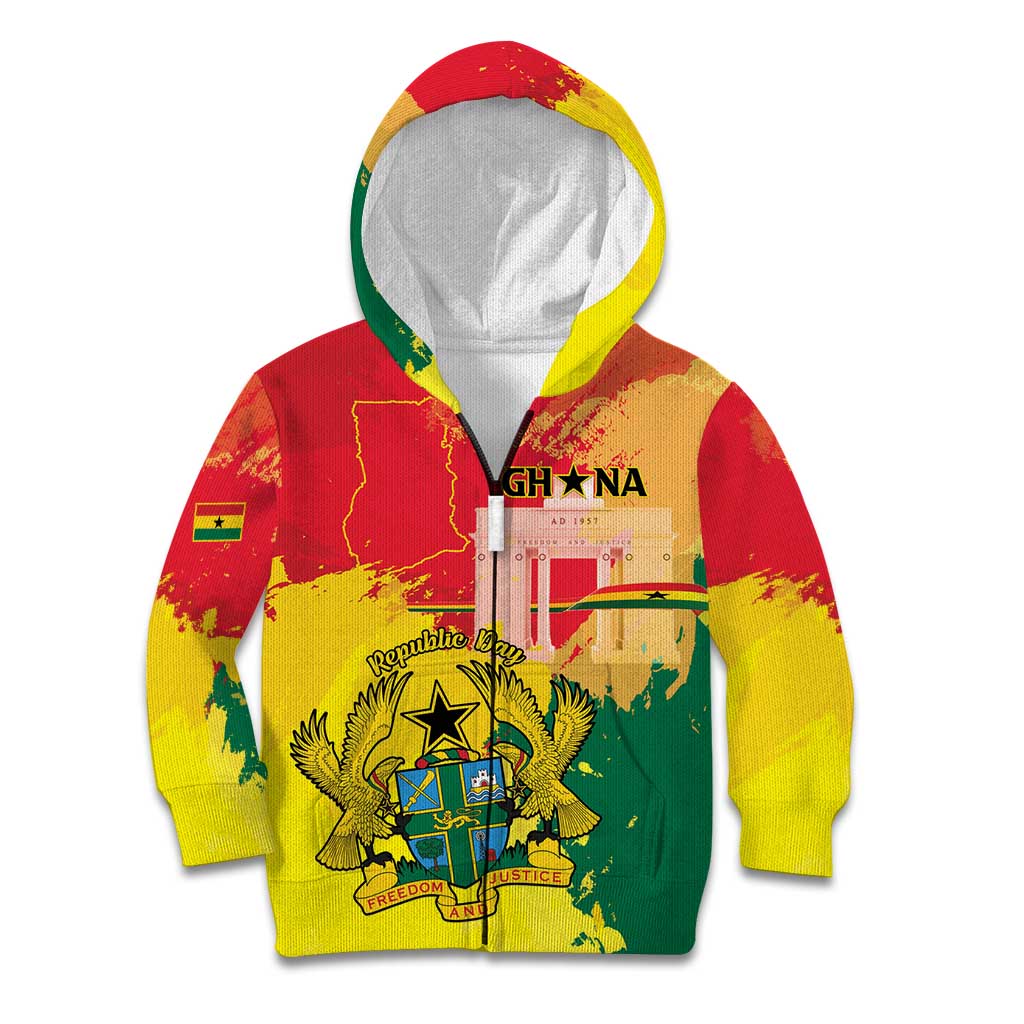 Personalized Ghana Republic Day Kid Hoodie Black Star Square With Coat Of Arms