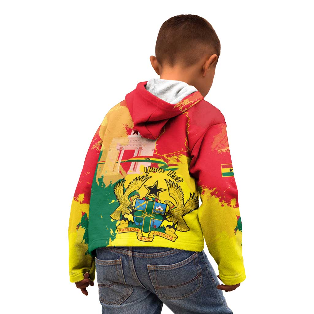 Personalized Ghana Republic Day Kid Hoodie Black Star Square With Coat Of Arms