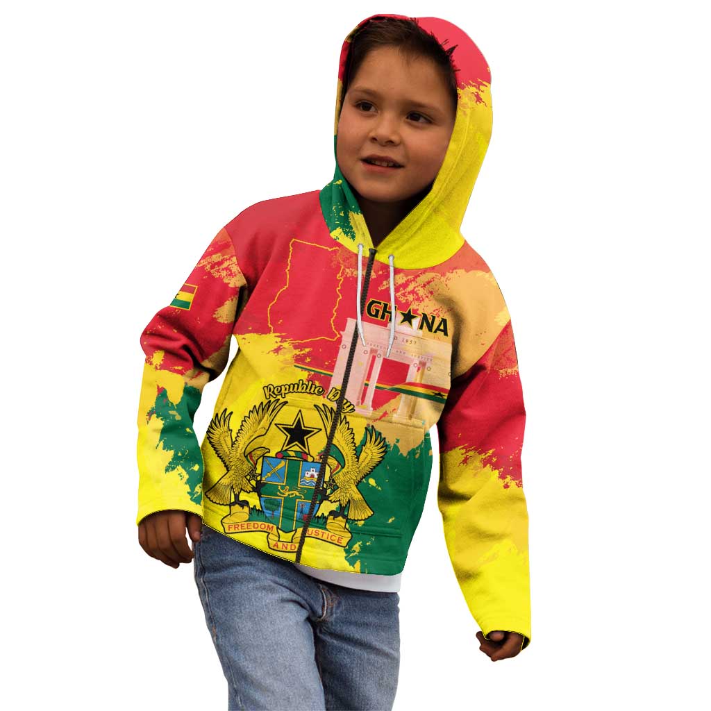 Personalized Ghana Republic Day Kid Hoodie Black Star Square With Coat Of Arms