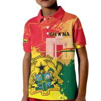 Personalized Ghana Republic Day Kid Polo Shirt Black Star Square With Coat Of Arms