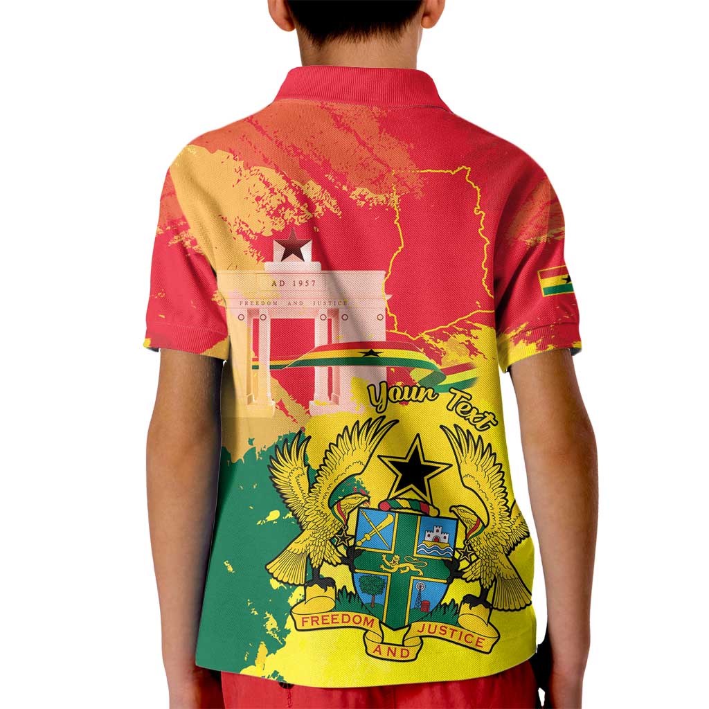 Personalized Ghana Republic Day Kid Polo Shirt Black Star Square With Coat Of Arms